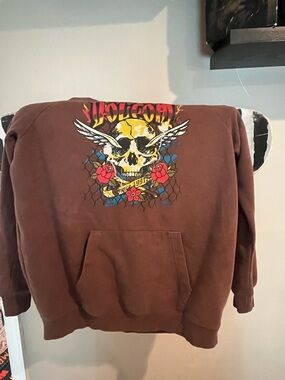 Volcom Brown Hooded Pullover with Striped Trim